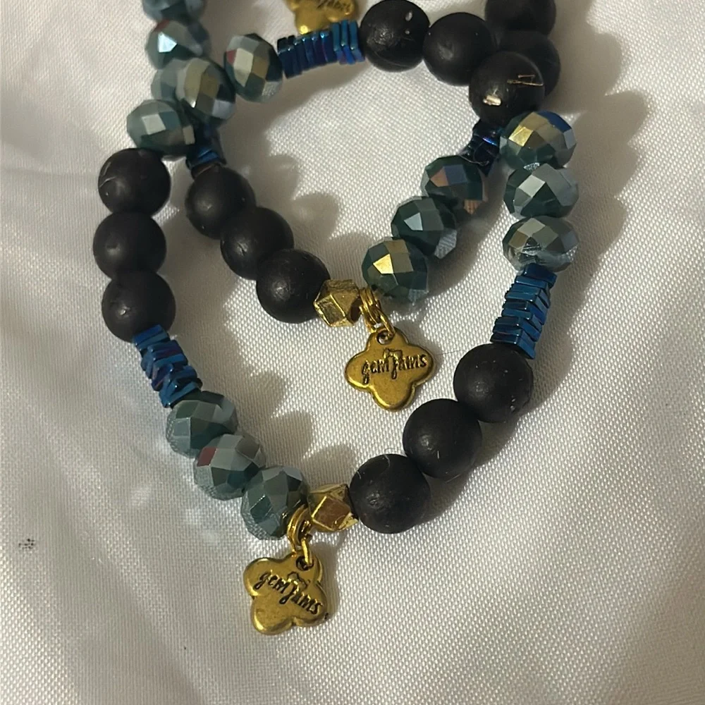 Girl’s Gem Jams by Erimish stretch bead bracelet blue black Deep Sea Kids Sticky